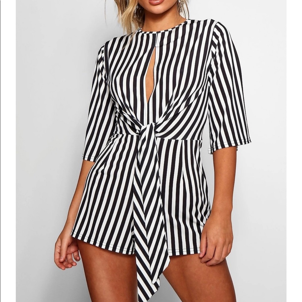 Black and white stripe play suit